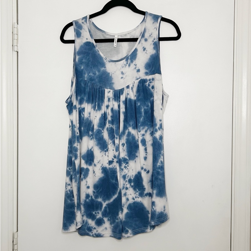 Cathy Blue Tie Dye Tank Top, 3XL